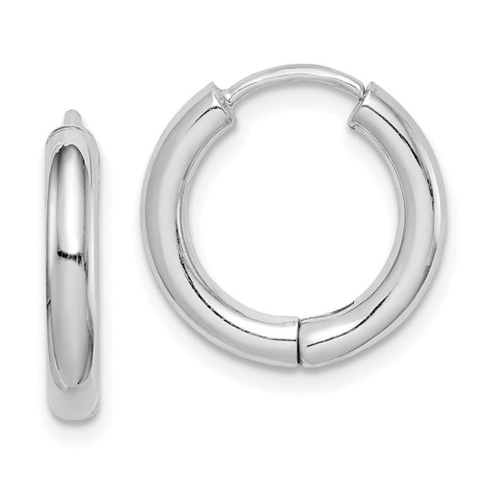 QE8498 Sterling Silver Rhodium-plated Polished Hollow Hinged Hoop Earrings
