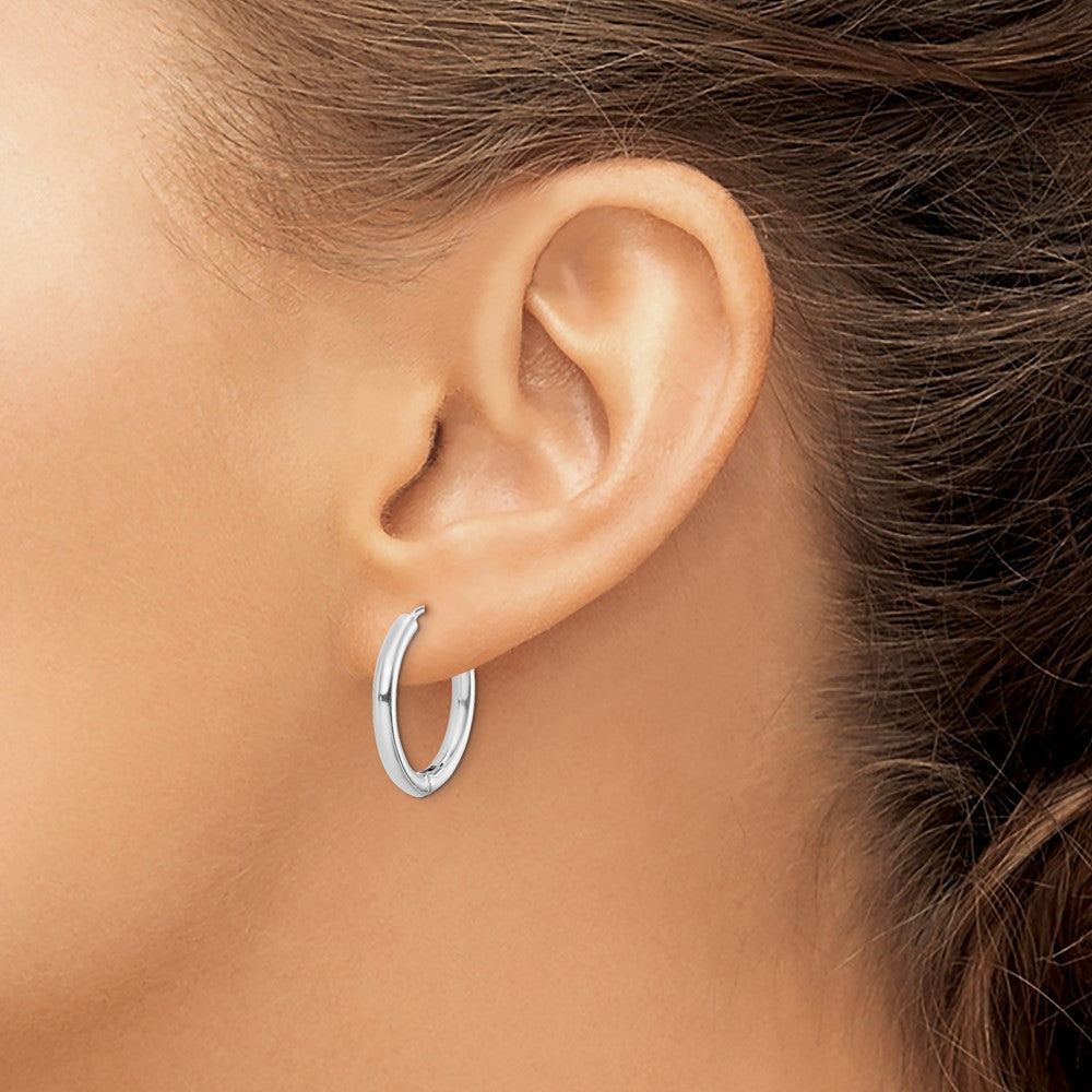 QE8499 Sterling Silver Rhodium-plated Polished Hollow Hinged Hoop Earrings