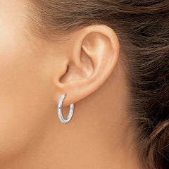 QE8499 Sterling Silver Rhodium-plated Polished Hollow Hinged Hoop Earrings