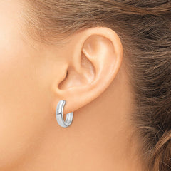 QE8502 Sterling Silver Rhodium Polished Hinged Hoop Earrings