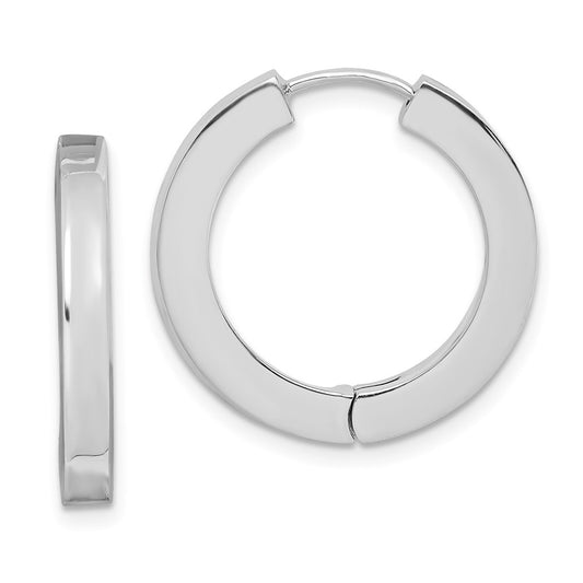 QE8503 Sterling Silver Rhodium-plated Hollow Hinged Hoop Earrings