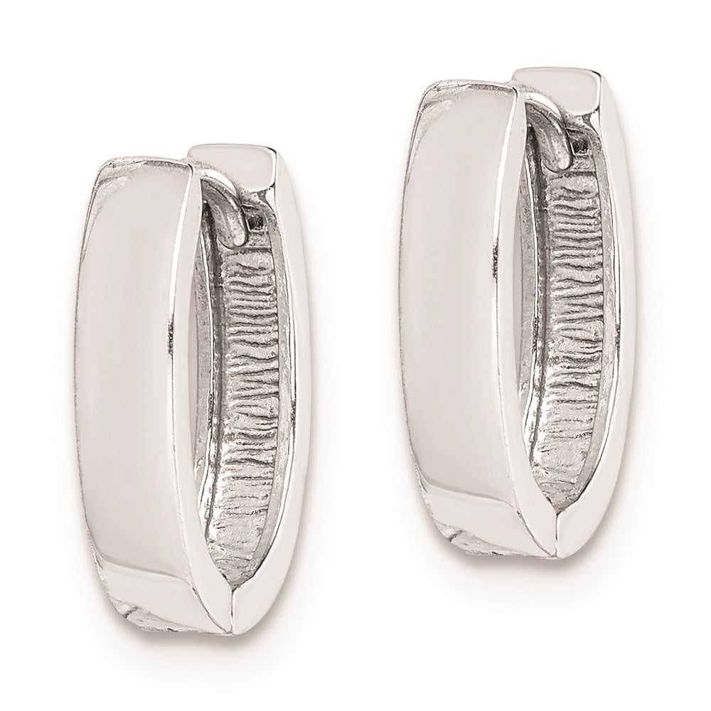 QE8504 Sterling Silver Rhodium Polished Hinged Hoop Earrings