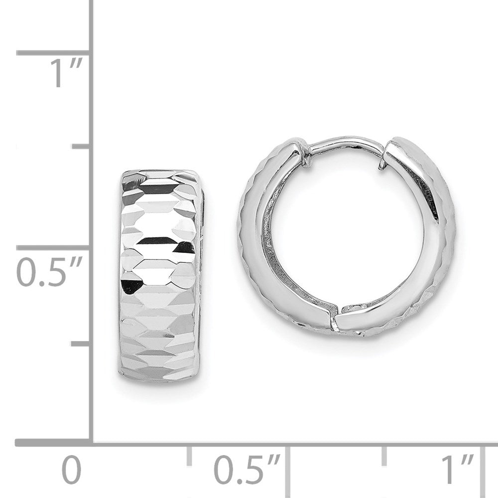 QE8506 Sterling Silver Rhodium Polished Textured Hinged Hoop Earrings