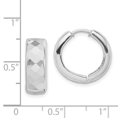 QE8508 Sterling Silver Rhodium Polished Patterned Hinged Hoop Earrings