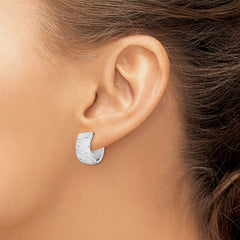 QE8513 Sterling Silver Rhodium Polished Diamond Cut Hinged Hoop Earrings