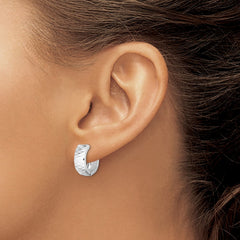 QE8514 Sterling Silver Rhodium Diamond Cut Polished Hinged Hoop Earrings