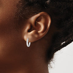QE8518 Sterling Silver Rhodium Polished Diamond Cut Hinged Hoop Earrings