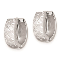 QE8521 Sterling Silver Rhodium-plated Diamond Cut Hinged Hoop Earrings