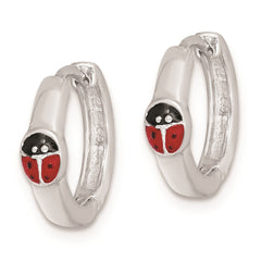 QE8526 Sterling Silver RH-plated Enameled Ladybug Hinged Hoop Earrings