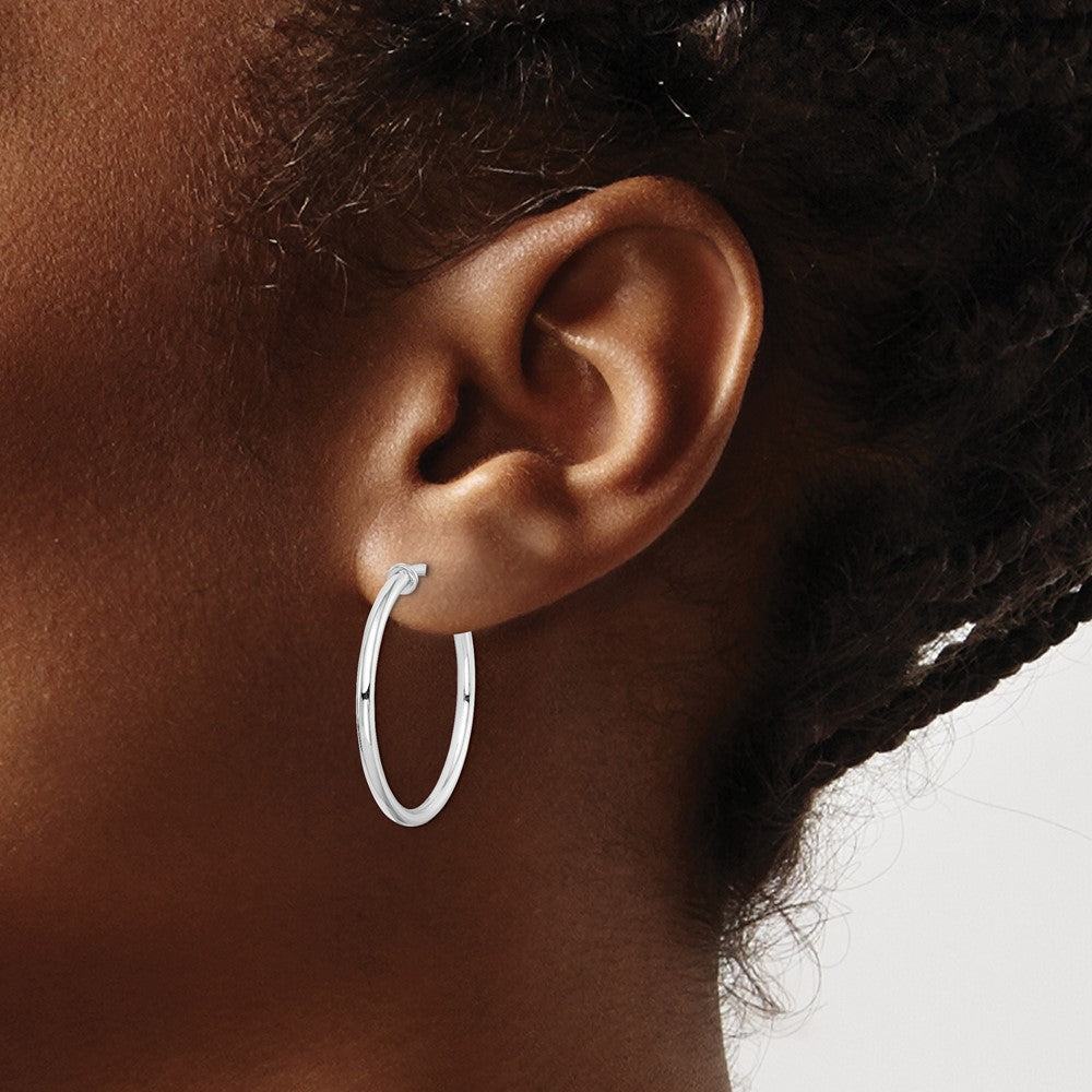 QE8549 Sterling Silver RH-plated 2x28mm Non-Pierced Round Hoop Earrings
