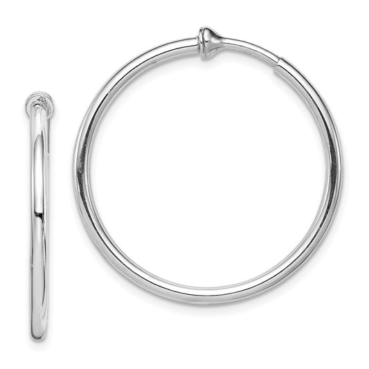 QE8549 Sterling Silver RH-plated 2x28mm Non-Pierced Round Hoop Earrings
