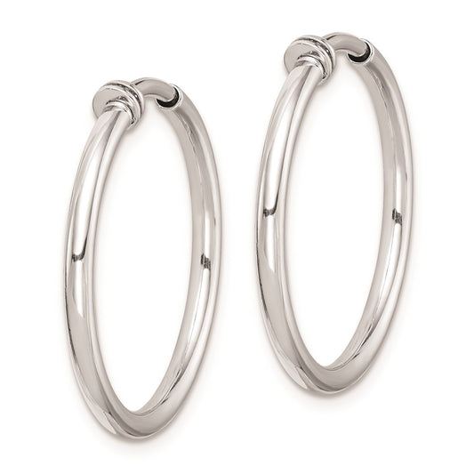QE8550 Sterling Silver RH-plated 2x24mm Non-Pierced Round Hoop Earrings