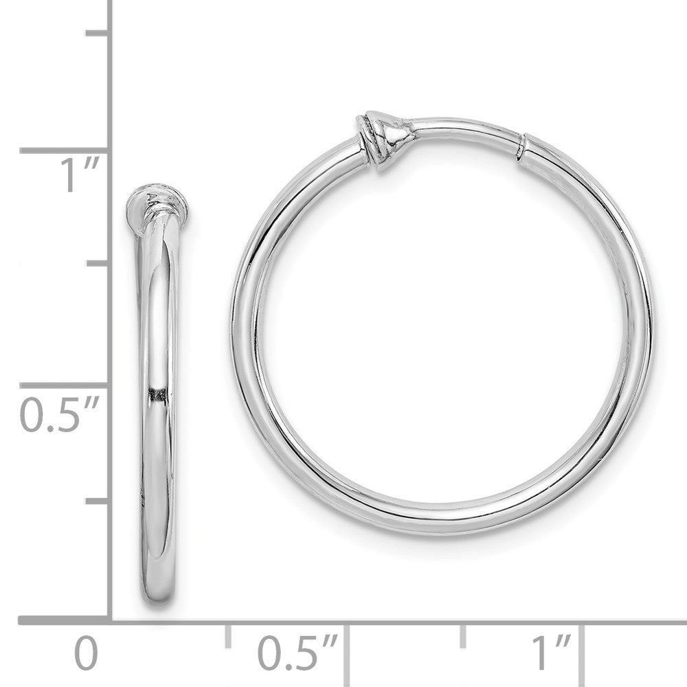 QE8550 Sterling Silver RH-plated 2x24mm Non-Pierced Round Hoop Earrings