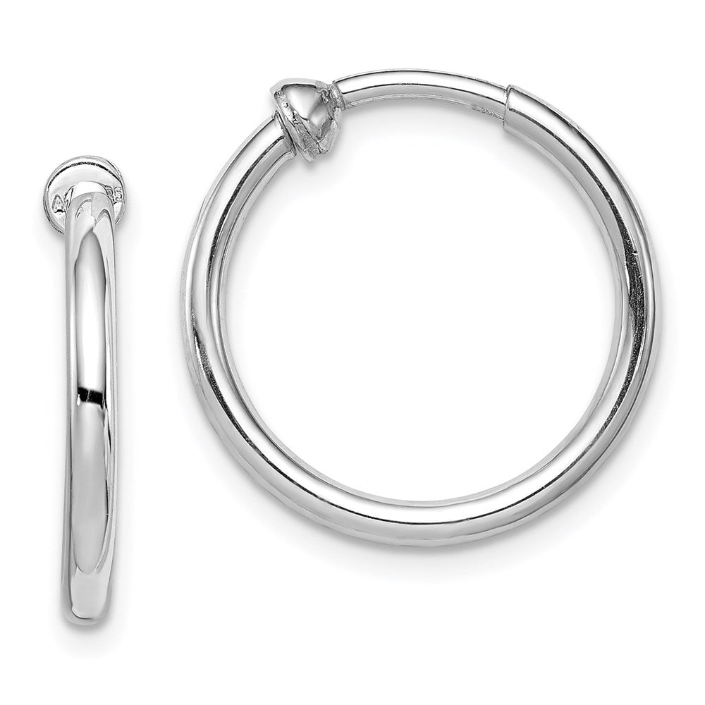 QE8551 Sterling Silver RH-plated 2x19mm Non-Pierced Round Hoop Earrings