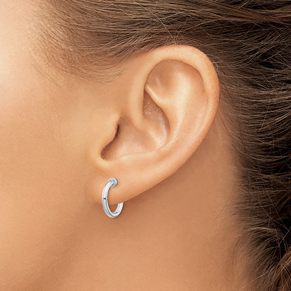 QE8552 Sterling Silver RH-plated 2x14mm Non-Pierced Round Hoop Earrings
