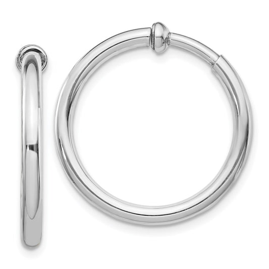 QE8555 Sterling Silver RH-plated 2.5x25mm Non-Pierced Round Hoop Earrings