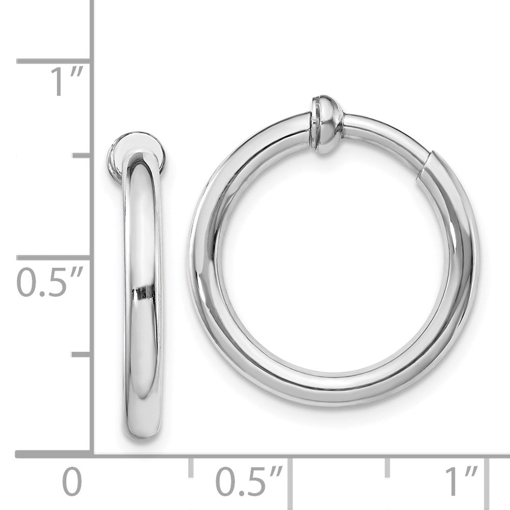 QE8556 Sterling Silver RH-plated 2.5x20mm Non-Pierced Round Hoop Earrings