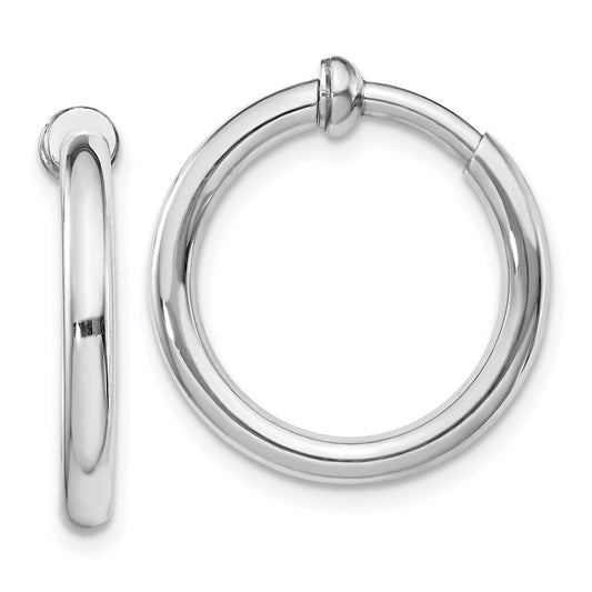 QE8556 Sterling Silver RH-plated 2.5x20mm Non-Pierced Round Hoop Earrings