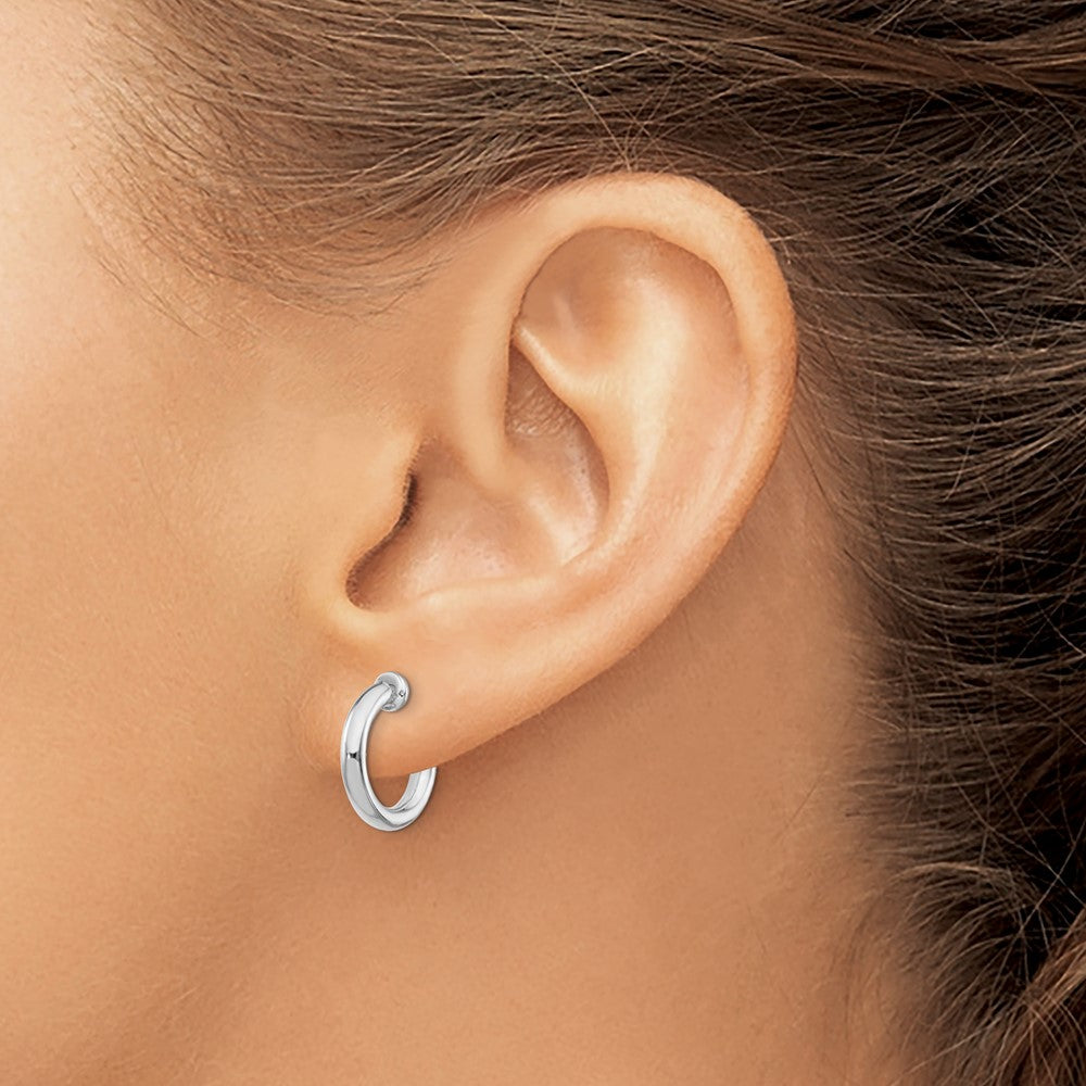 QE8557 Sterling Silver RH-plated 2.5x14mm Non-Pierced Round Hoop Earrings