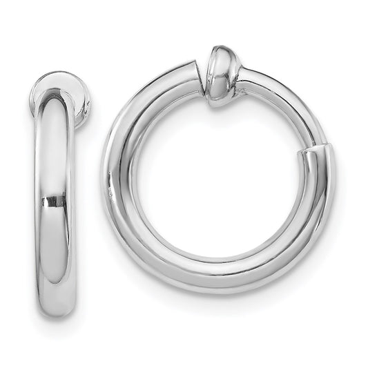 QE8557 Sterling Silver RH-plated 2.5x14mm Non-Pierced Round Hoop Earrings