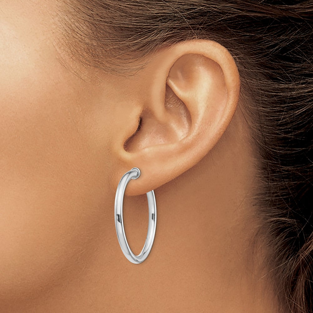 QE8558 Sterling Silver RH-plated 3x37mm Non-Pierced Round Hoop Earrings