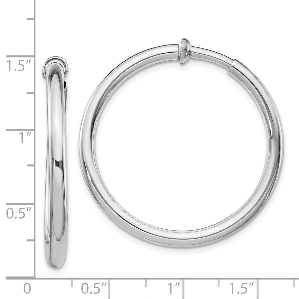 QE8558 Sterling Silver RH-plated 3x37mm Non-Pierced Round Hoop Earrings