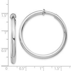 QE8558 Sterling Silver RH-plated 3x37mm Non-Pierced Round Hoop Earrings