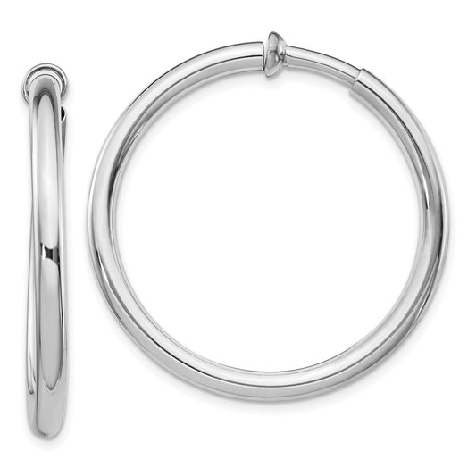QE8558 Sterling Silver RH-plated 3x37mm Non-Pierced Round Hoop Earrings