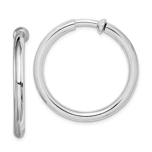 QE8559 Sterling Silver RH-plated 3x31mm Non-Pierced Round Hoop Earrings