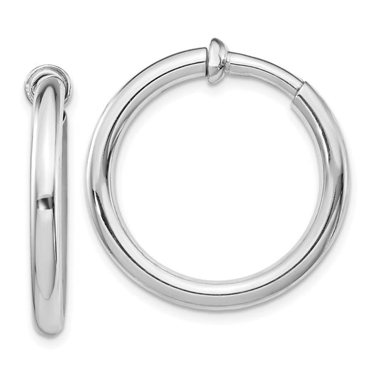 QE8560 Sterling Silver RH-plated 3x27mm Non-Pierced Round Hoop Earrings