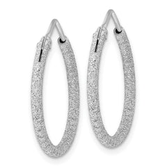 QE8564 Sterling Silver Rhodium-plated Laser Cut 2mm Endless Hoop Earrings