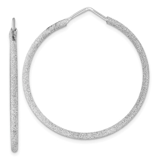 QE8566 Sterling Silver Rhodium-plated Laser Cut 2mm Endless Hoop Earrings