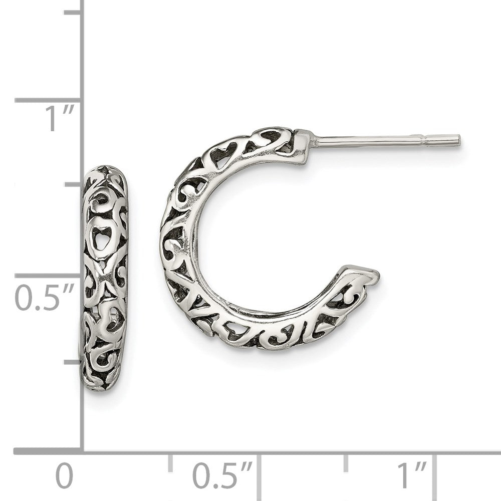 QE8597 Sterling Silver Antique Post Hoop Earrings