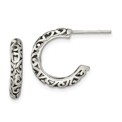 QE8597 Sterling Silver Antique Post Hoop Earrings