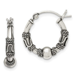QE8601 Sterling Silver Antiqued Hoop Earrings