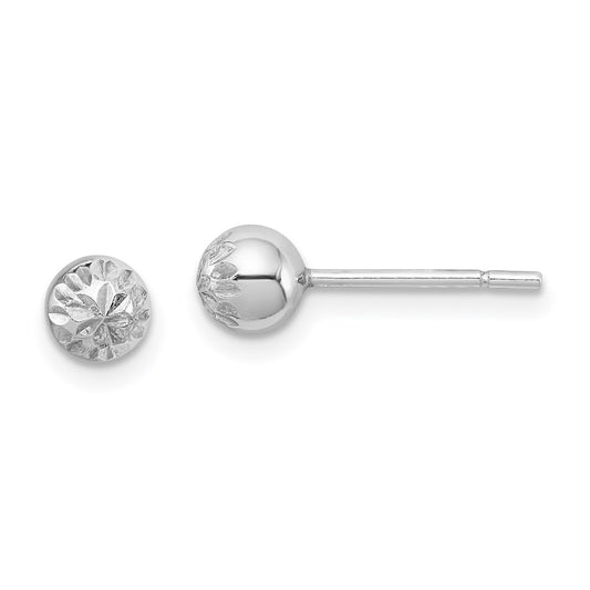 QE8617 Sterling Silver Rhodium Plated 5mm Diamond Cut Post Earrings