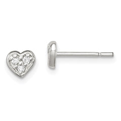 QE8620 Sterling Silver Polished CZ Heart Children's Post Earrings