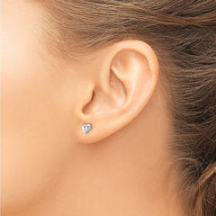 QE8621 Sterling Silver Polished Heart with CZ Post Earrings