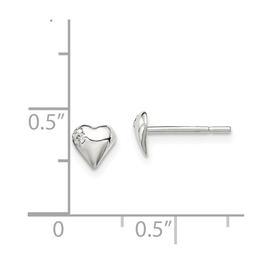 QE8621 Sterling Silver Polished Heart with CZ Post Earrings