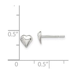 QE8621 Sterling Silver Polished Heart with CZ Post Earrings