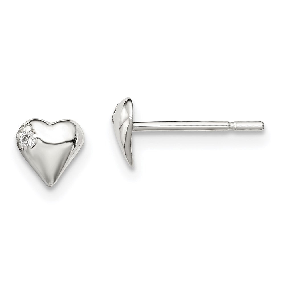 QE8621 Sterling Silver Polished Heart with CZ Post Earrings