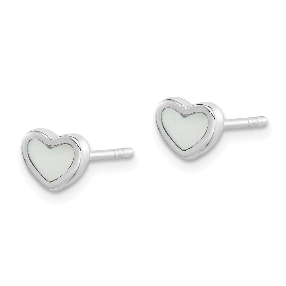 QE8624 Sterling Silver Rhodium-plated Mother of Pearl Heart Post Earrings