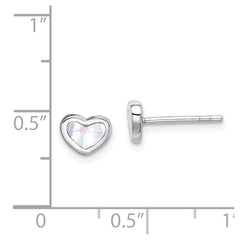 QE8624 Sterling Silver Rhodium-plated Mother of Pearl Heart Post Earrings
