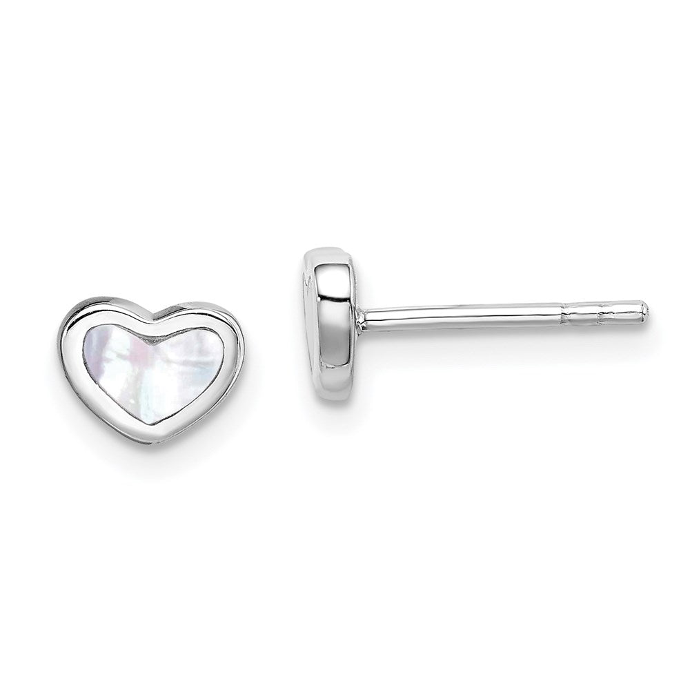 QE8624 Sterling Silver Rhodium-plated Mother of Pearl Heart Post Earrings