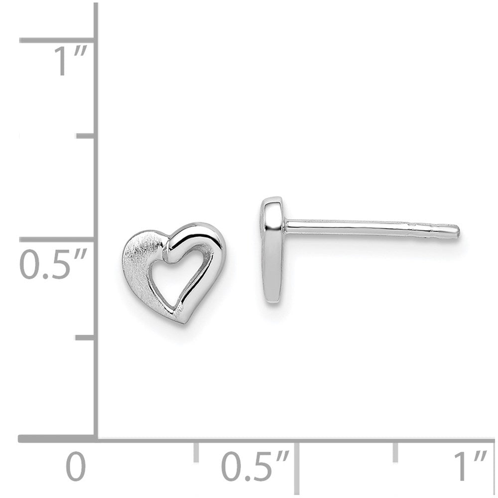 QE8626 Sterling Silver RH-plated Polished & Brushed Open Heart Children's Post Earrings