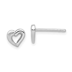QE8626 Sterling Silver RH-plated Polished & Brushed Open Heart Children's Post Earrings