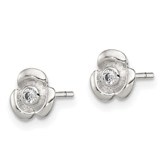 QE8629 Sterling Silver Polished Flower with CZ Children's Post Earrings