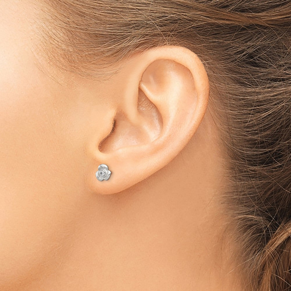 QE8629 Sterling Silver Polished Flower with CZ Children's Post Earrings