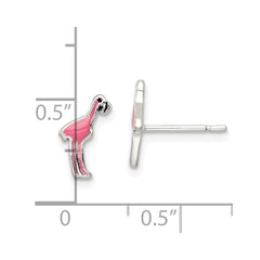 QE8665 Sterling Silver Polished Pink & Black Enameled Flamingo Post Earrings