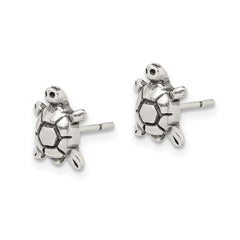 QE8667 Sterling Silver Polished & Antiqued Turtle Post Earrings